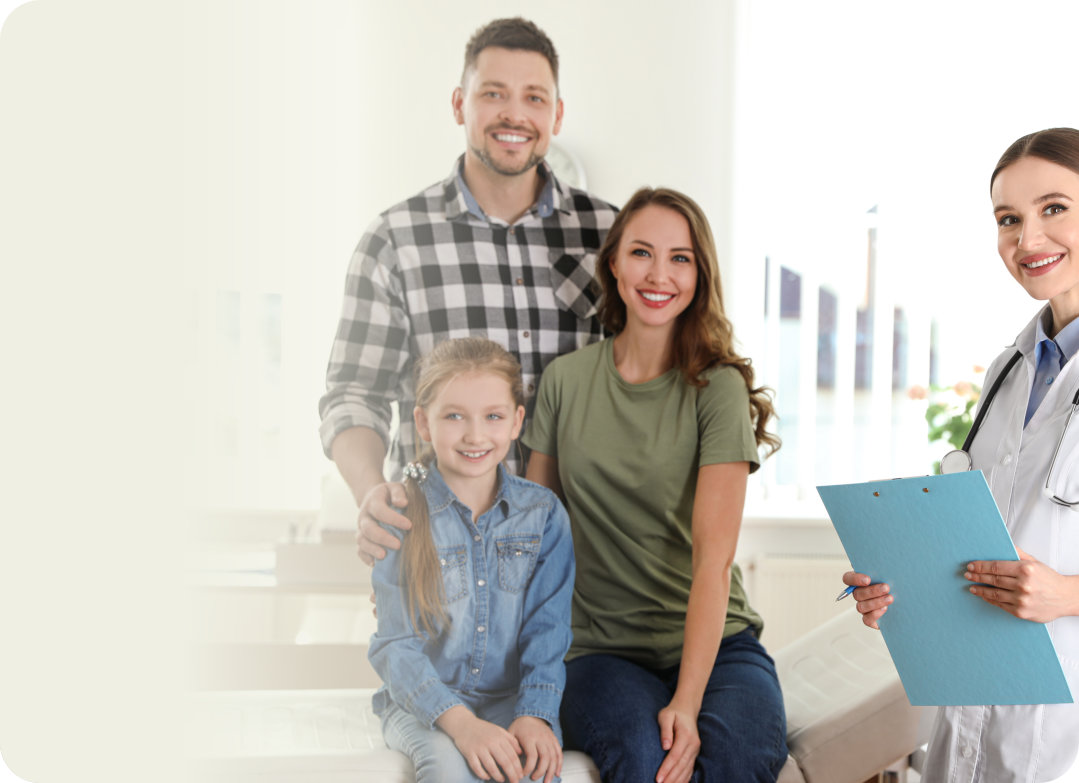 family smiling and nurse