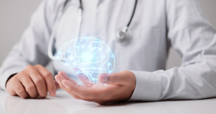 hand with a artificial brain laser